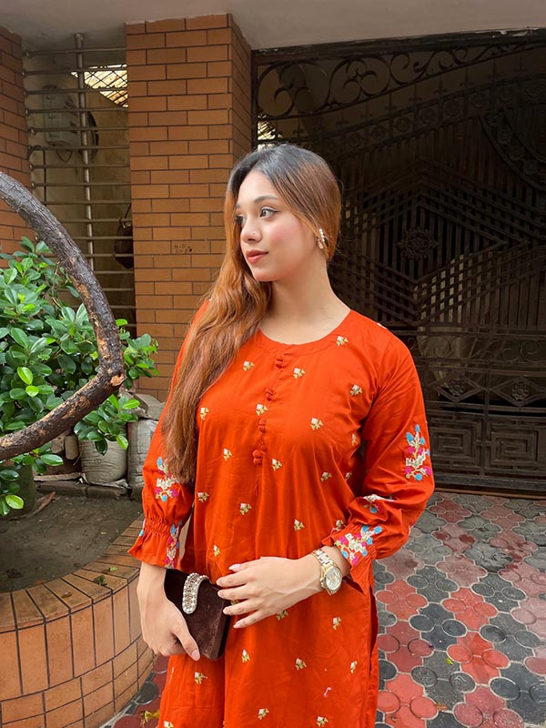 Orange Embroidered Co Ord Set