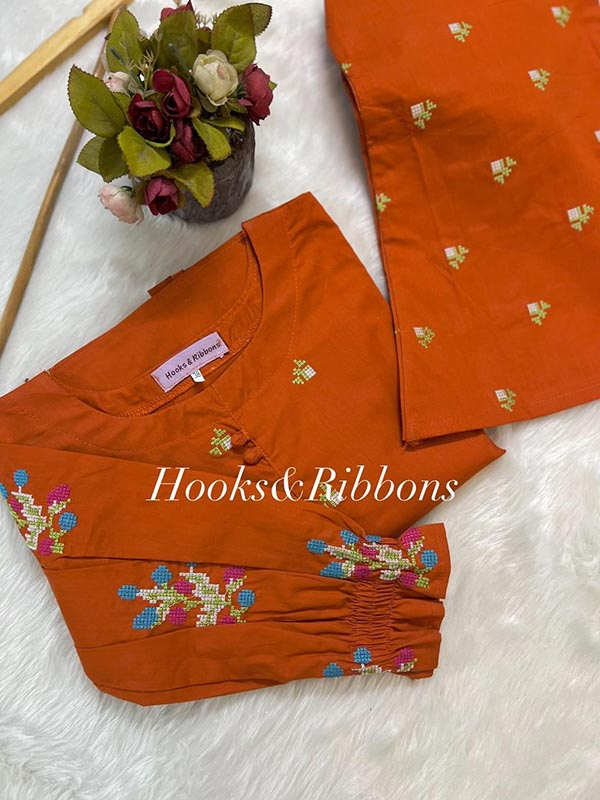 Orange Embroidered Co Ord Set