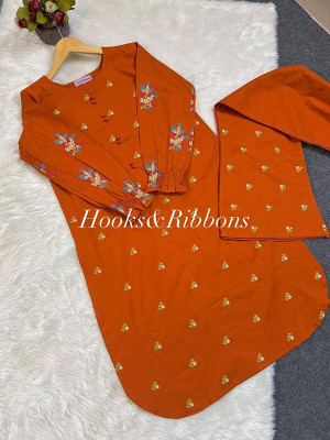 Orange Embroidered Co Ord Set