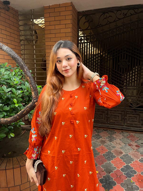 Orange Embroidered Co Ord Set
